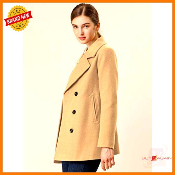Classic Double Breasted Pea Coat Elegant Winter Outerwear Mid Thigh Length - Picture 5 of 7